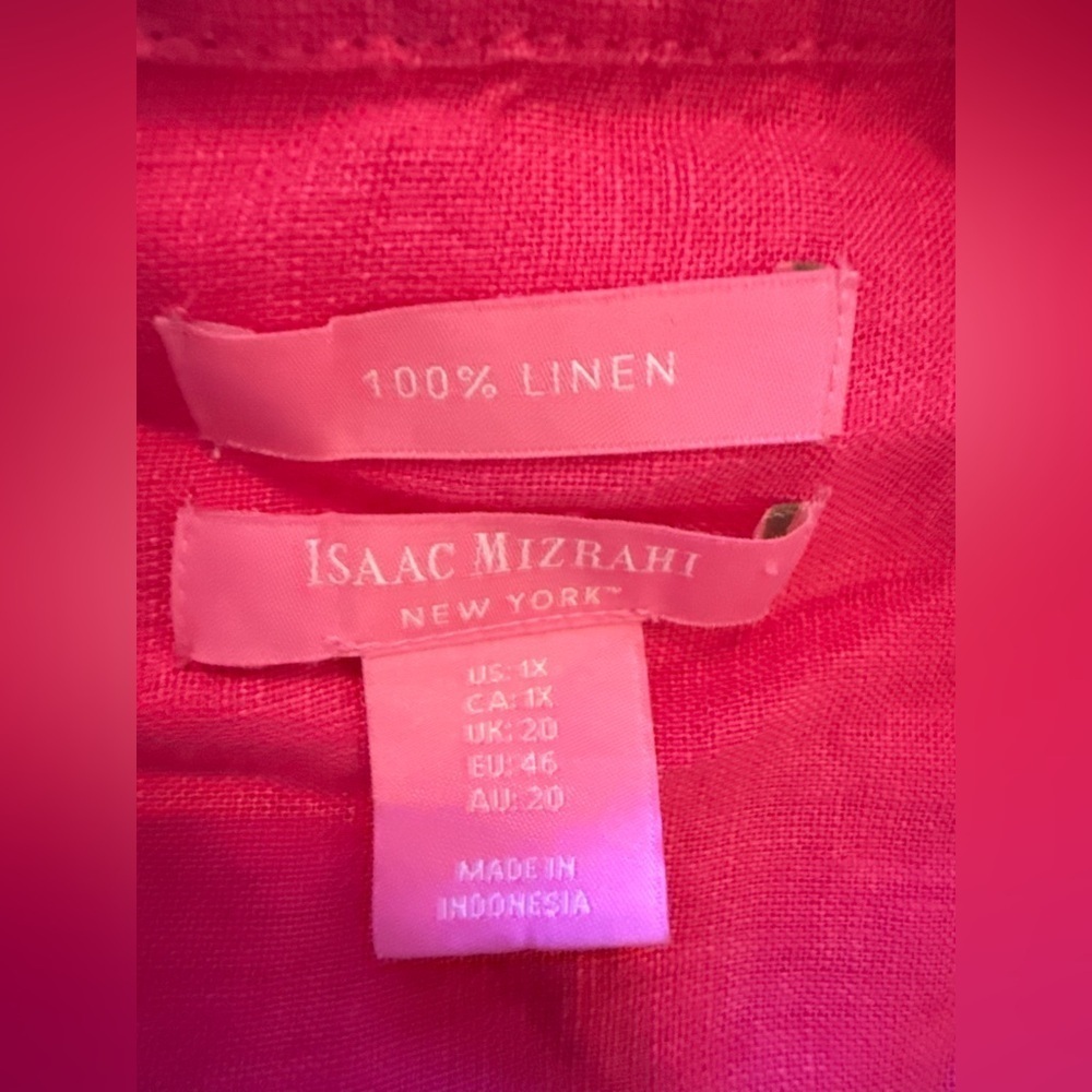 Linen! Ladies Isaac Mizrahi Pink Berry Linen Top-Size 1X tie - Picture 14 of 16